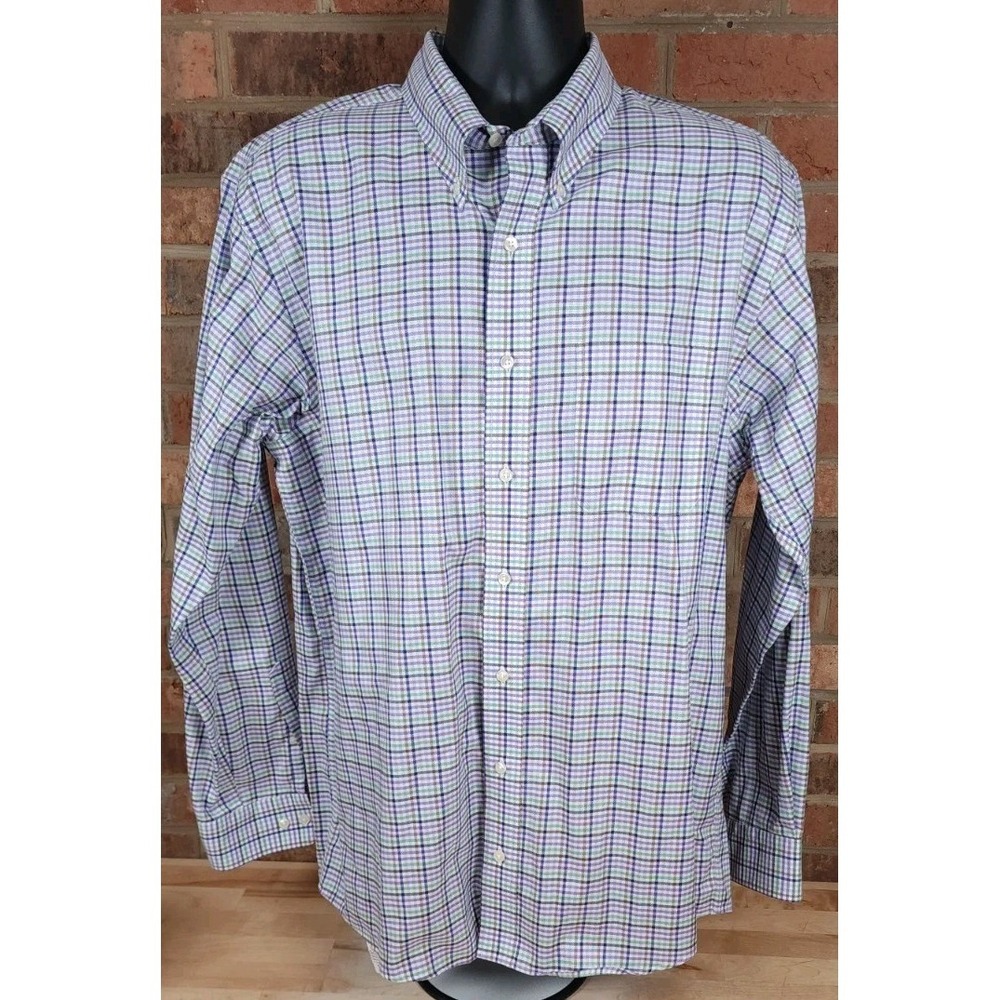 Allen Edmonds Button Down Shirt Mens Size XL Multicolor Plaid Cotton Casual